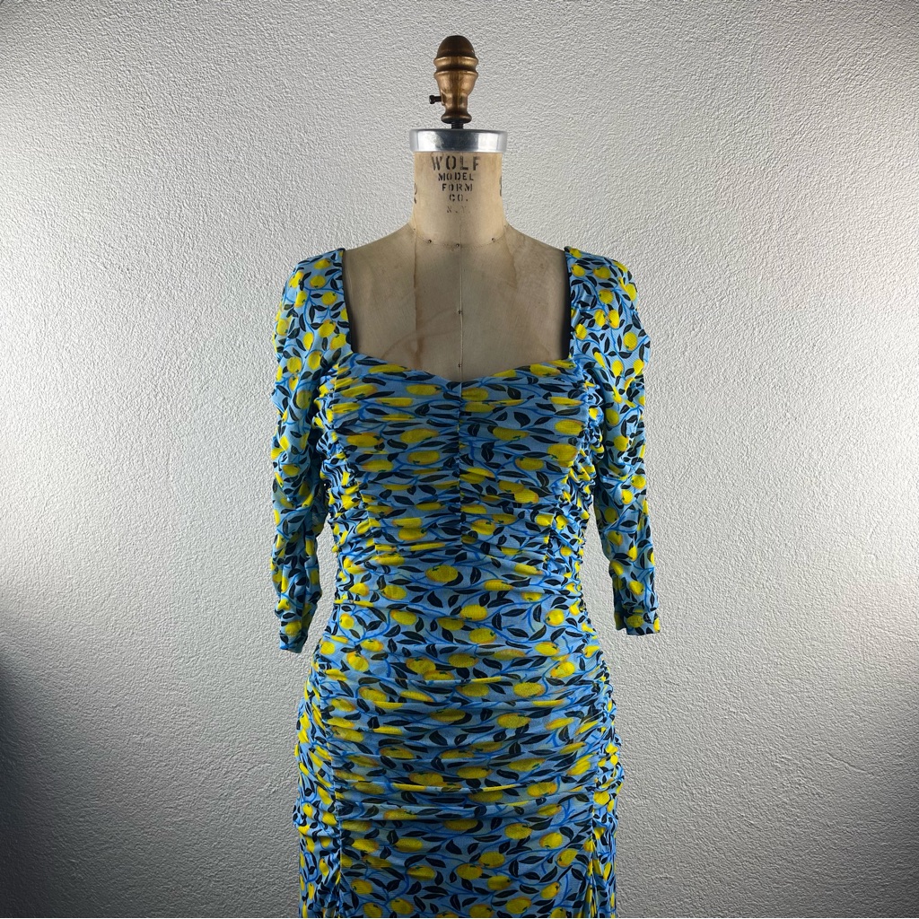 Diane Von Furstenberg L M Dvf Dacey Ruch Mesh Sweetheart Novelty Nectarine Dress